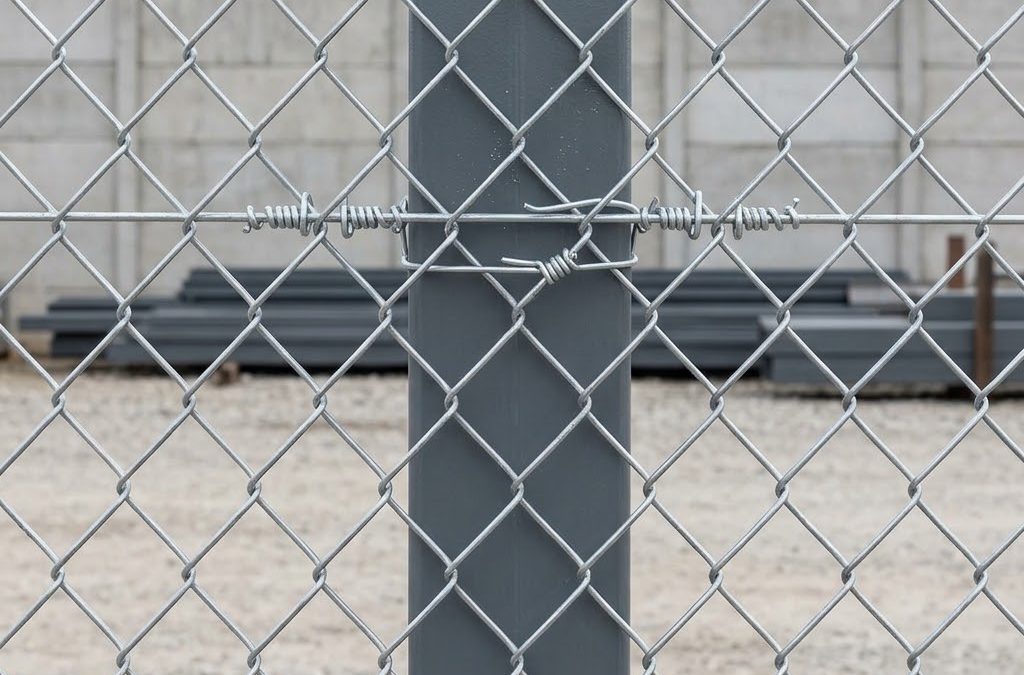 Detalle de amarre técnico con alambre galvanizado sobre poste metálico para la instalación de malla ecosol industrial