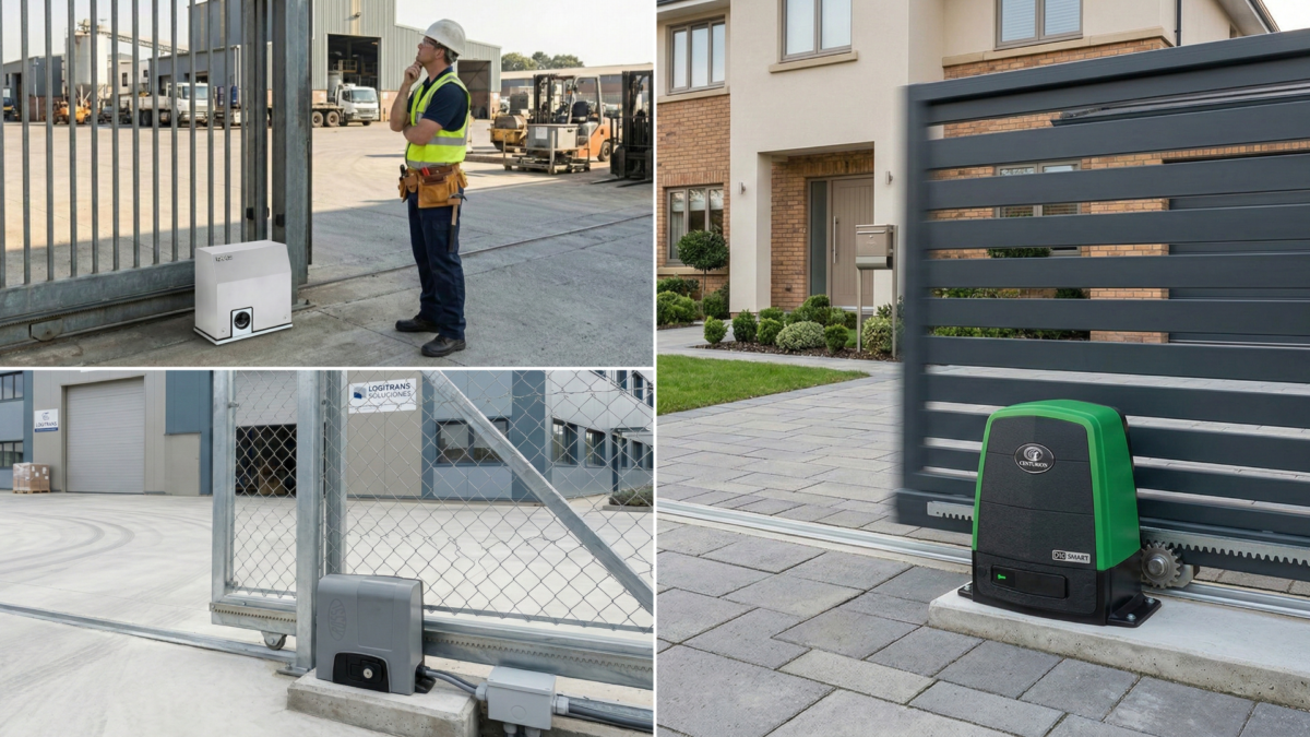 Montaje de motores para portones automáticos residenciales e industriales Rossi, FAAC y Centurion D5 SMART con piñón y cremallera